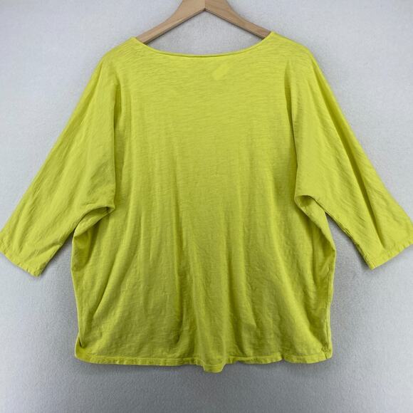 EILEEN FISHER Top XL Slub Organic Cotton Jersey Scoop Neck Dolman Sleeve Yellow - Picture 3 of 14